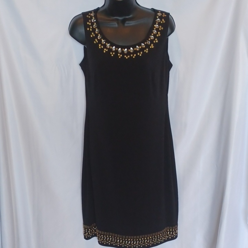 Sangria Little embellished black dress, 18" pit to pit,  38" long